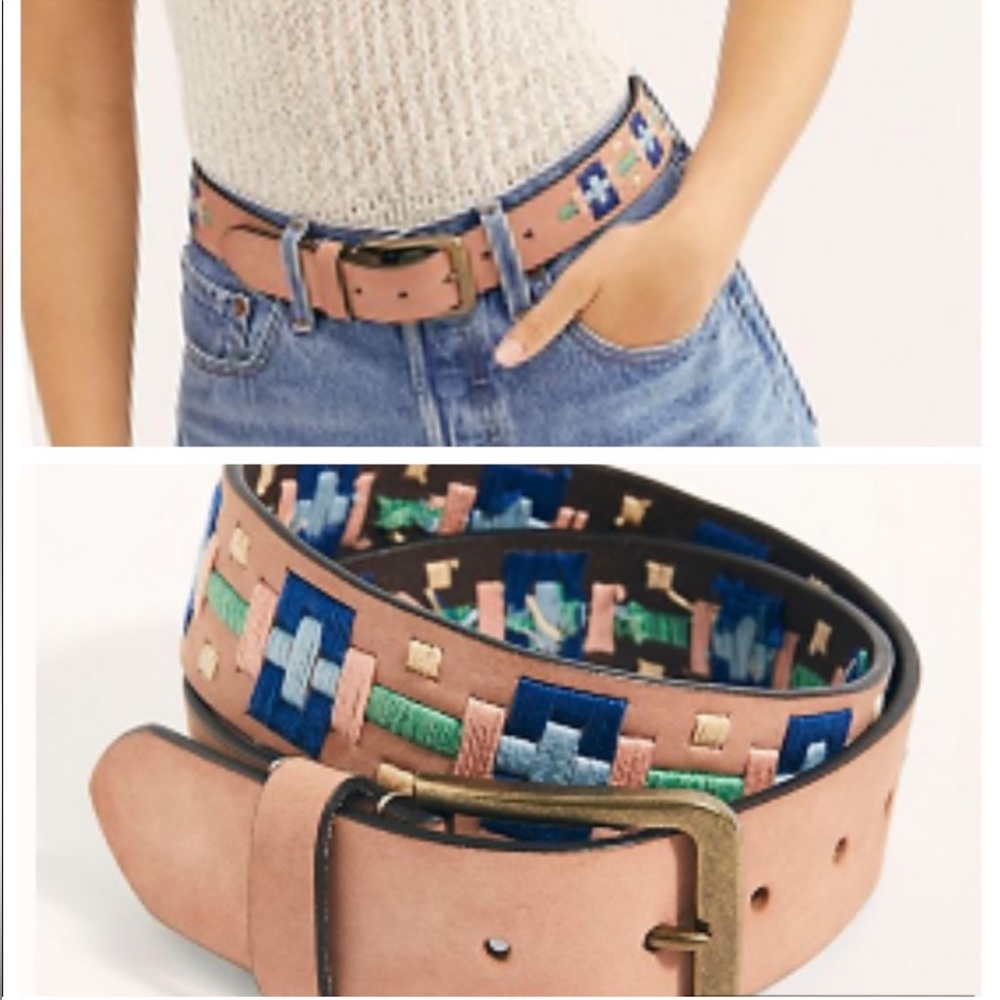 NWOT Free People High Summer
Embroidered Neutral Tan Bohemian
Leather Belt - Picture 2 of 9